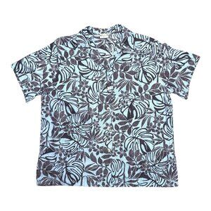 Vintage Hawaiian Print Short Sleeve Button-Up Shirt XL Light Blue Go Barefoot